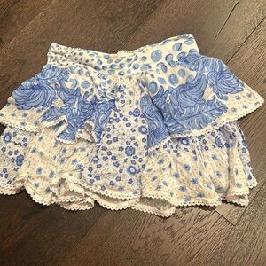 Blue and White Poupette St Barth Mini Ruffle Skirt